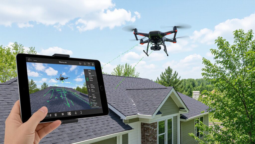 Roof Maintenance Tips featuring drone-based roof inspection with tablet diagnostics.